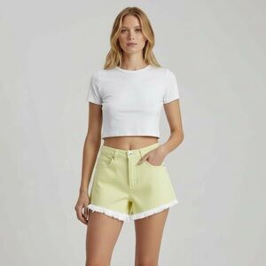 Zara Denim Shorts Frayed Hem High‎ Waist Yellow Summer Casual Size 4